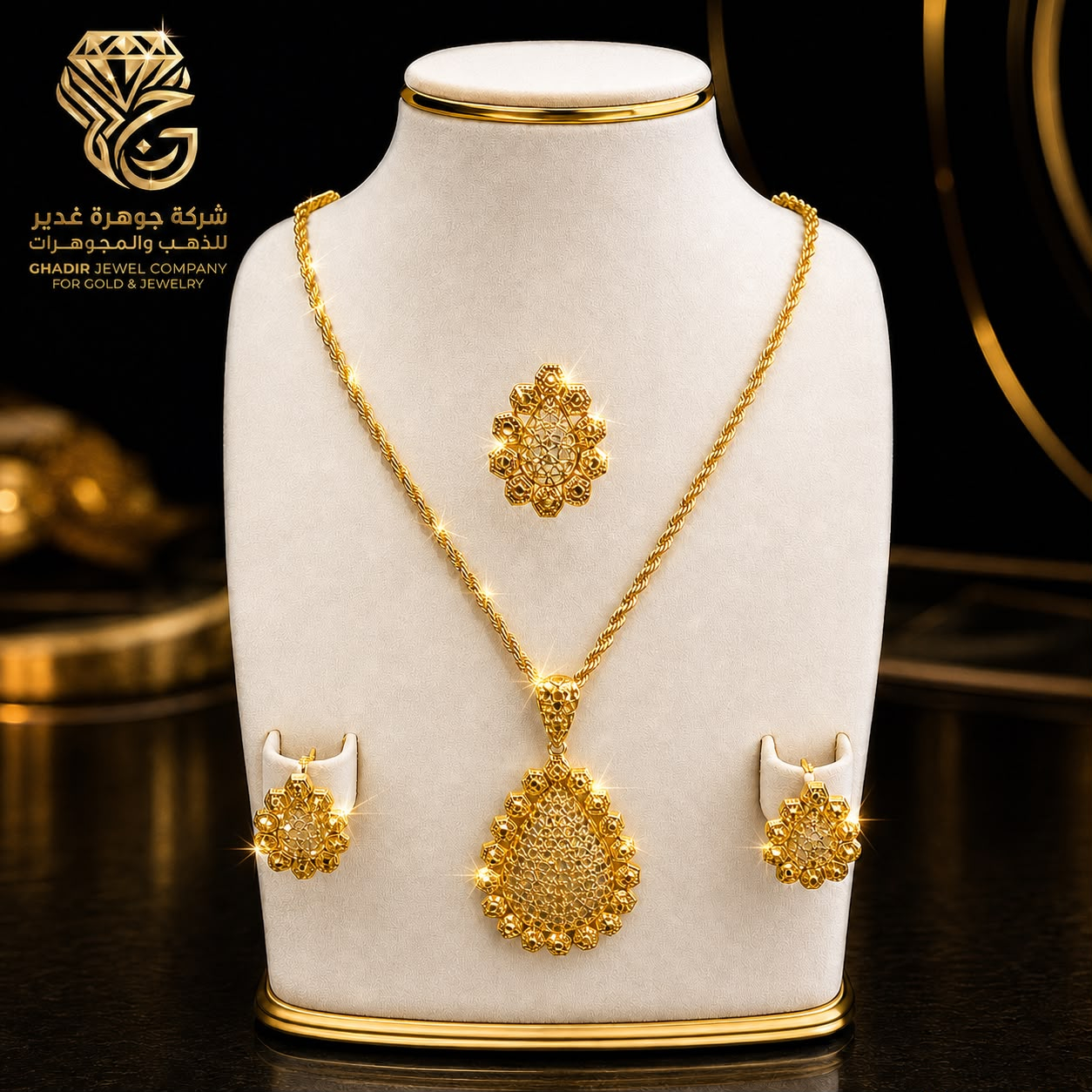 طقم بحريني فاخر ذهب عيار 21 وزن 18.87 جرام جوهرة غدير للذهب والمجوهرات (2) bahraini-gold-set-21k-18-87g